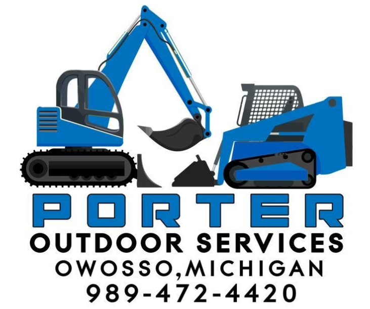 A logo for porter outdoor services with a circle in the middle.