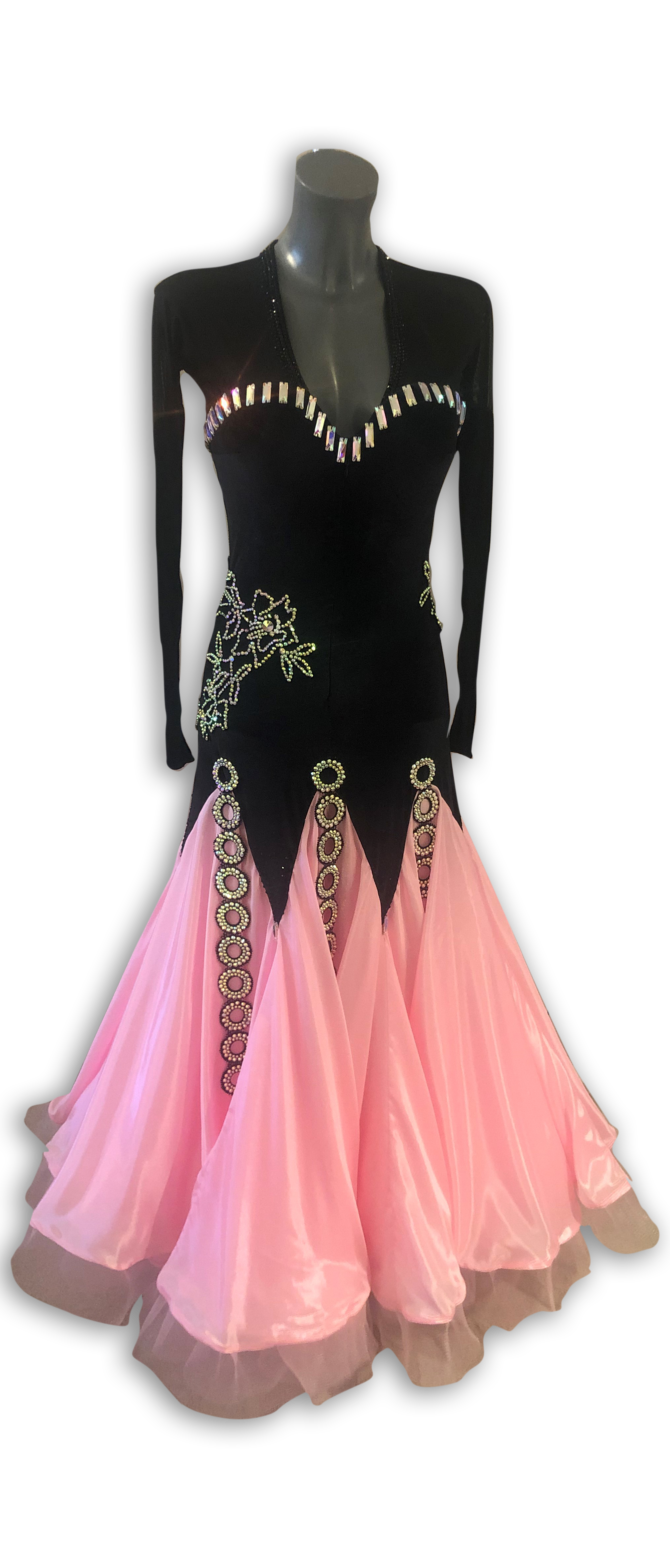 Black Velvet & Rose Pink Competition Ballroom Dress