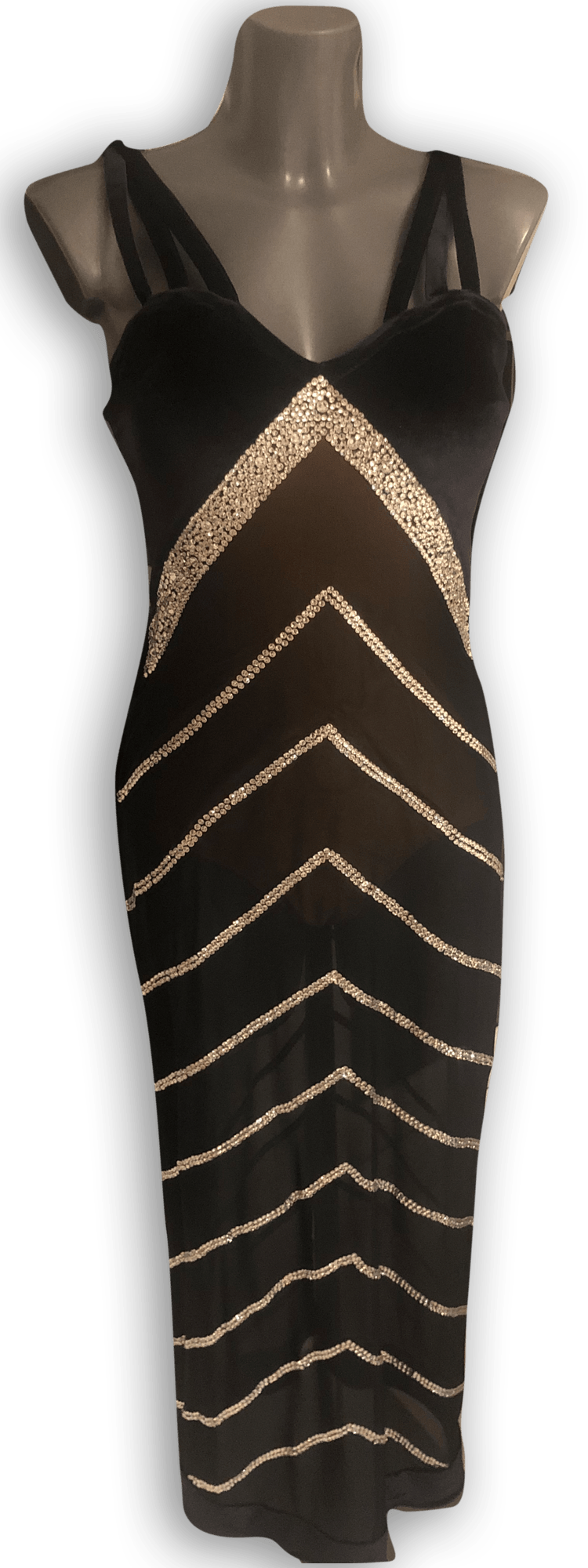 Black Velvet & Mesh Longline Latin Competition Dress