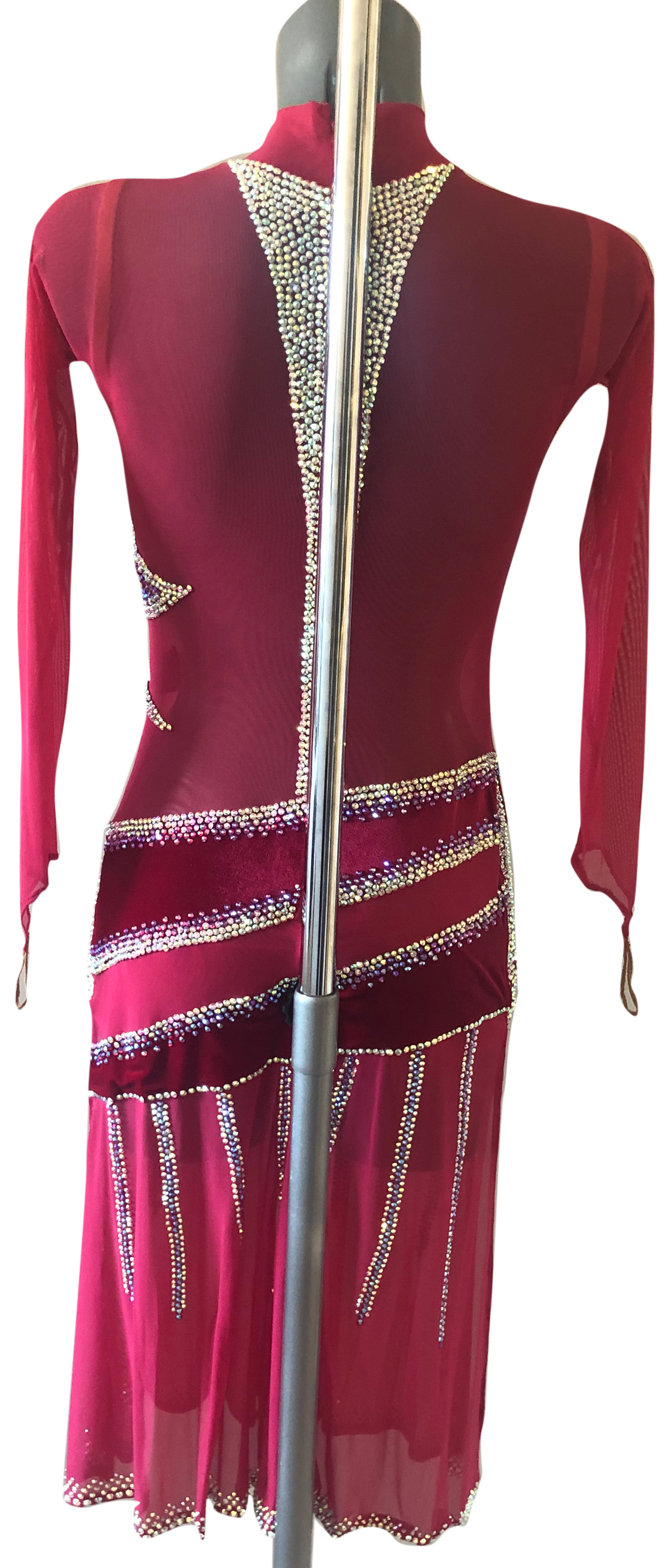 Cherry Red Mesh Latin  Dress Back