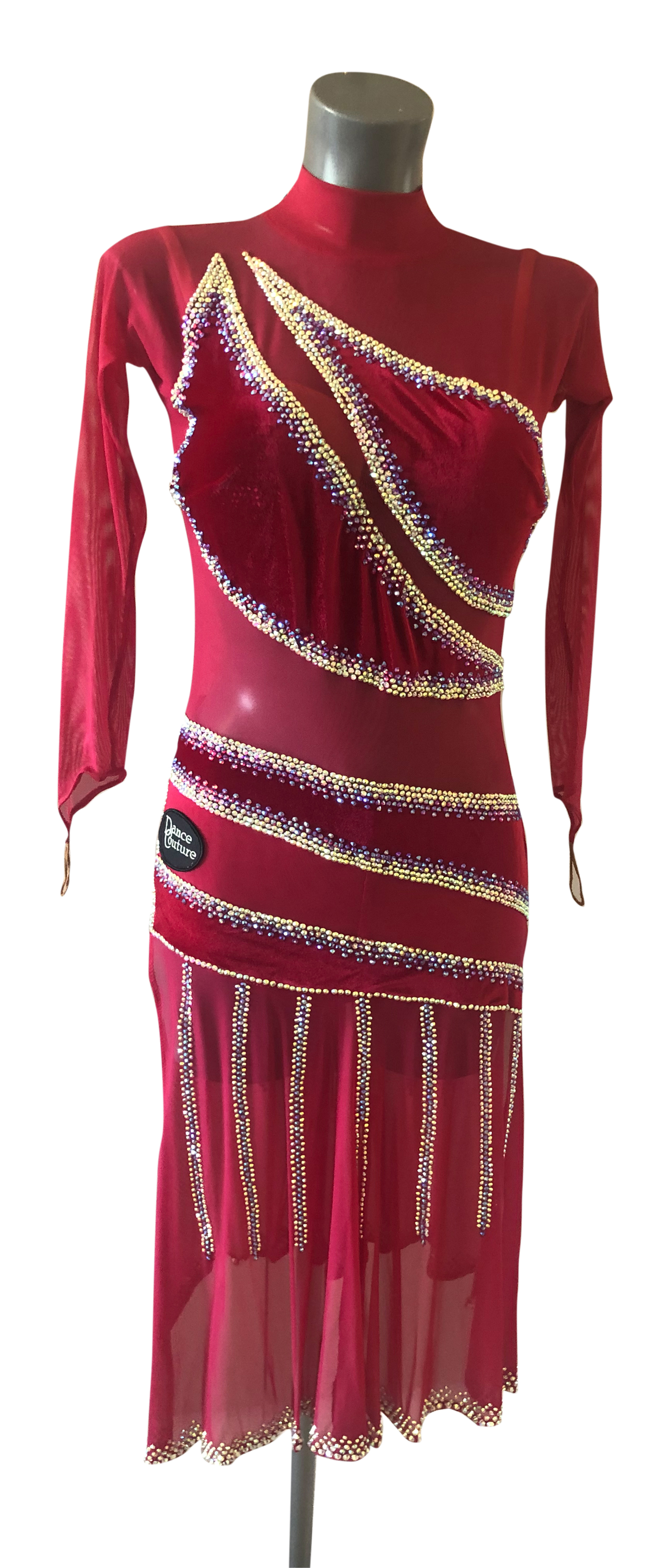 Cherry Red Mesh Latin Dress Front