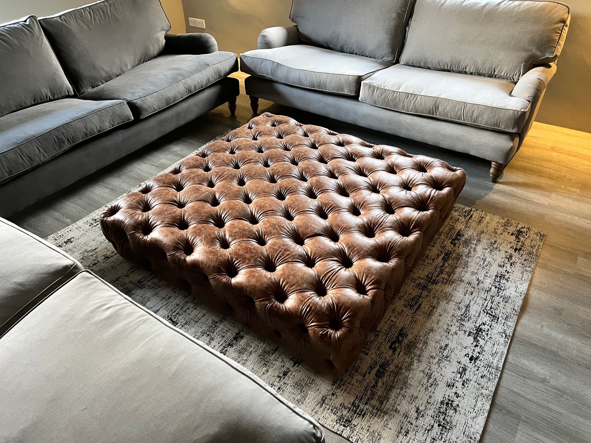 Large buttoned stool, custom made to size.