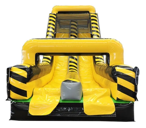 A yellow and black Full Throttle inflatable slide exit