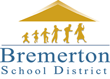 The bremerton school district logo shows a house with people walking underneath it.