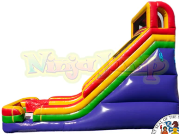 An inflatable slide with the word ninja on it