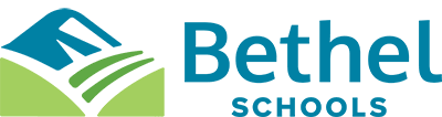 The logo for bethel schools has a blue and green triangle on it.