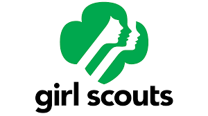 The logo for girl scouts is a green cloud with two women 's faces on it.