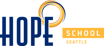 The logo for hope school in seattle is blue and yellow.