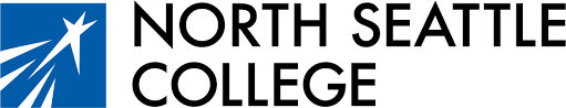 The logo for north seattle college is blue and white