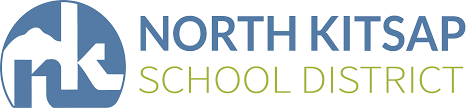 A blue and white logo for north kitsap school district