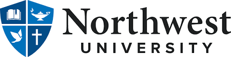 The logo for northwest university is a blue shield with a cross on it.