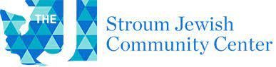 The logo for the stroum jewish community center is blue and white.