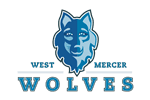 The logo for the west mercer wolves is a blue wolf head.