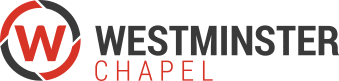 The logo for westminster chapel is red and black.