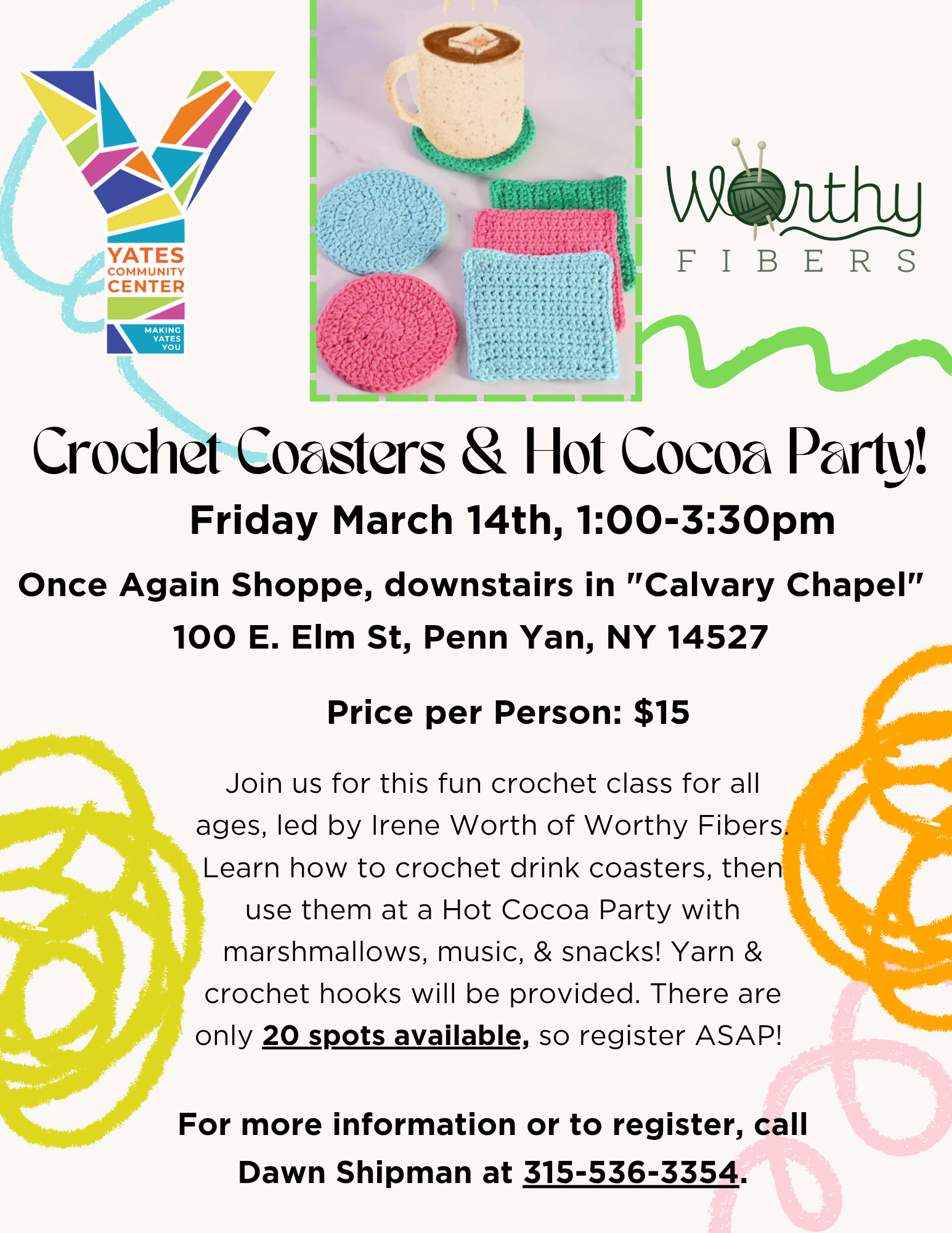 Join the Yates Community Center for our Crochet Coasters and Hot Cocoa Party 