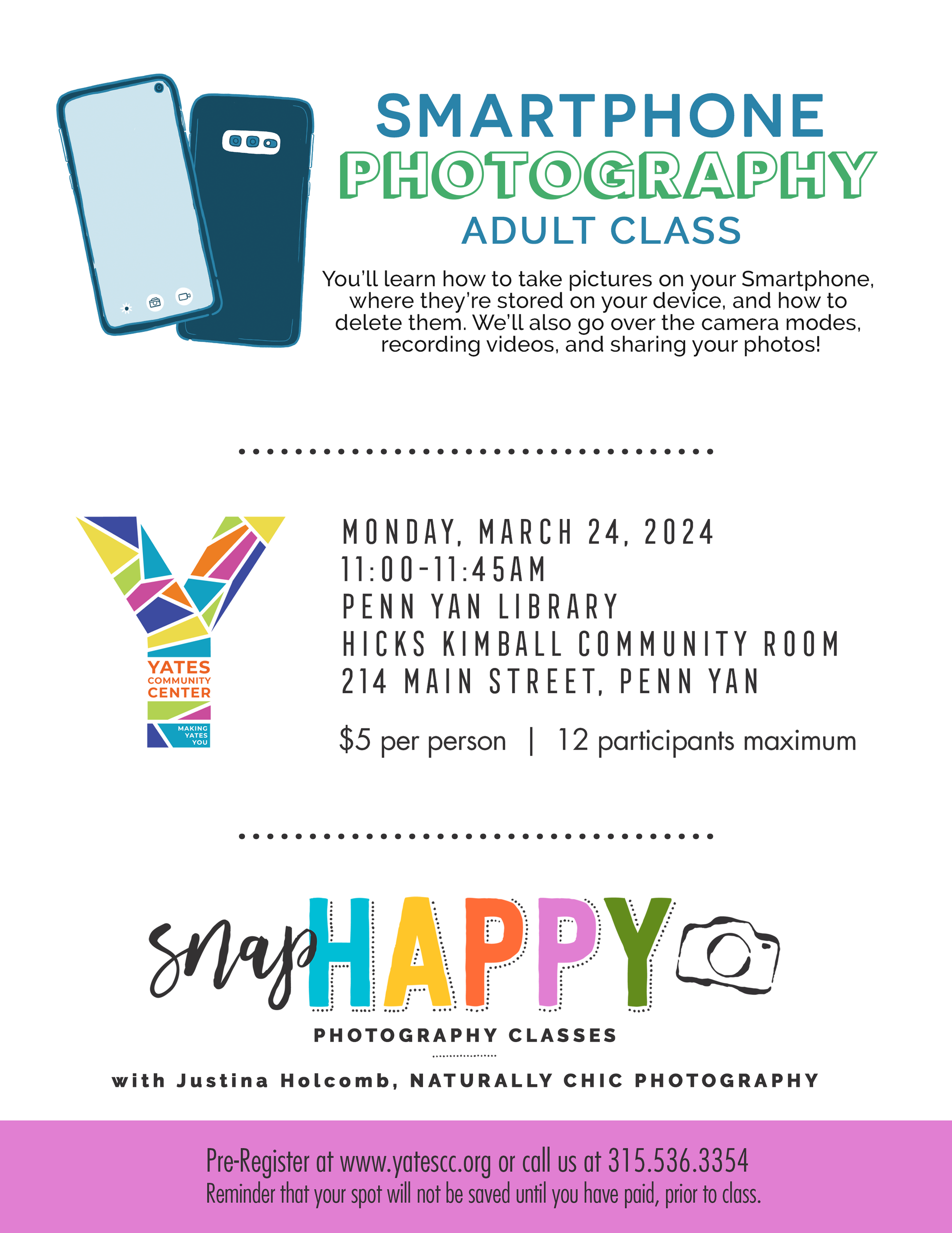 Join the Yates Community Center on March 24 for an Adult Smartphone Photography Class