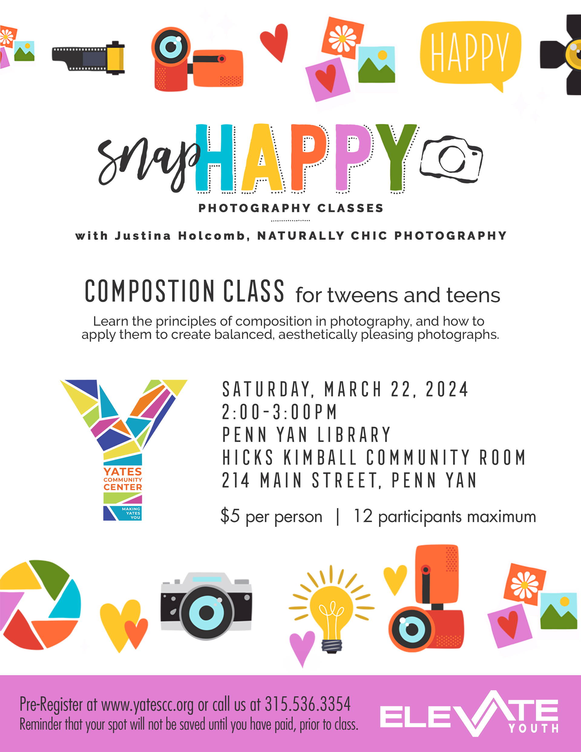 Yates Community Center Event: Snap Happy Photography Classes with Naturally Chic Photography!