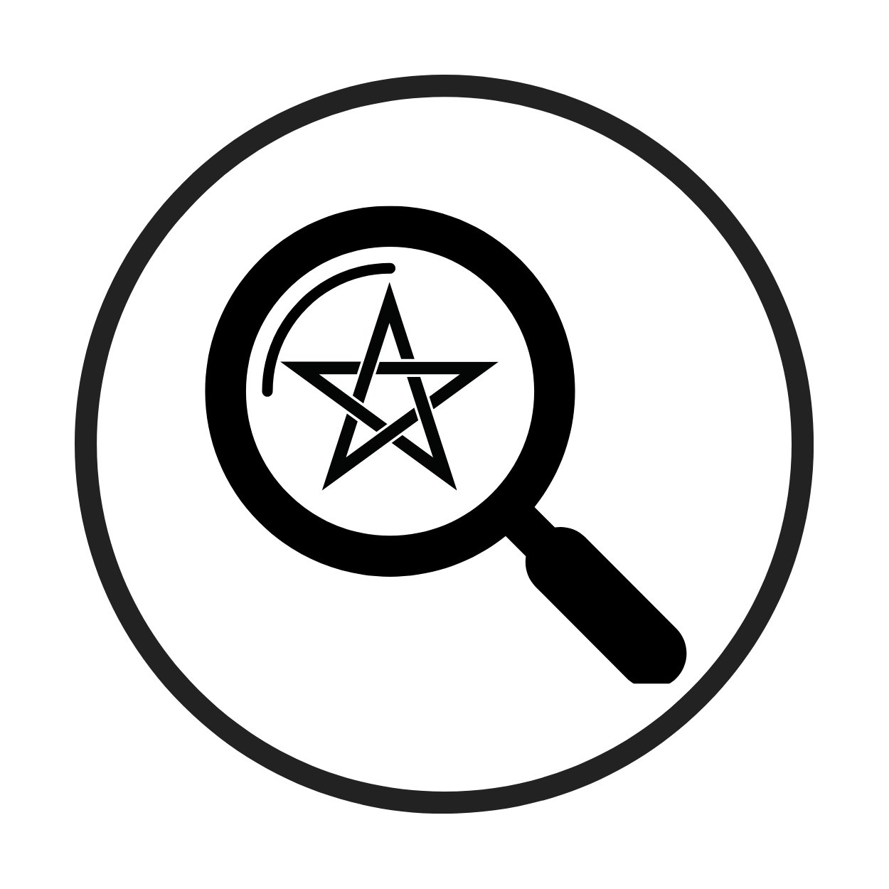 A magnifying glass with a pentagram inside of it.