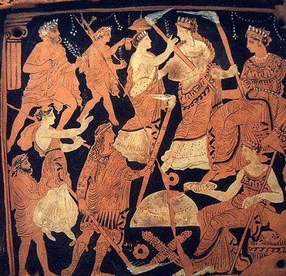 Old Greek painting of people in togas.