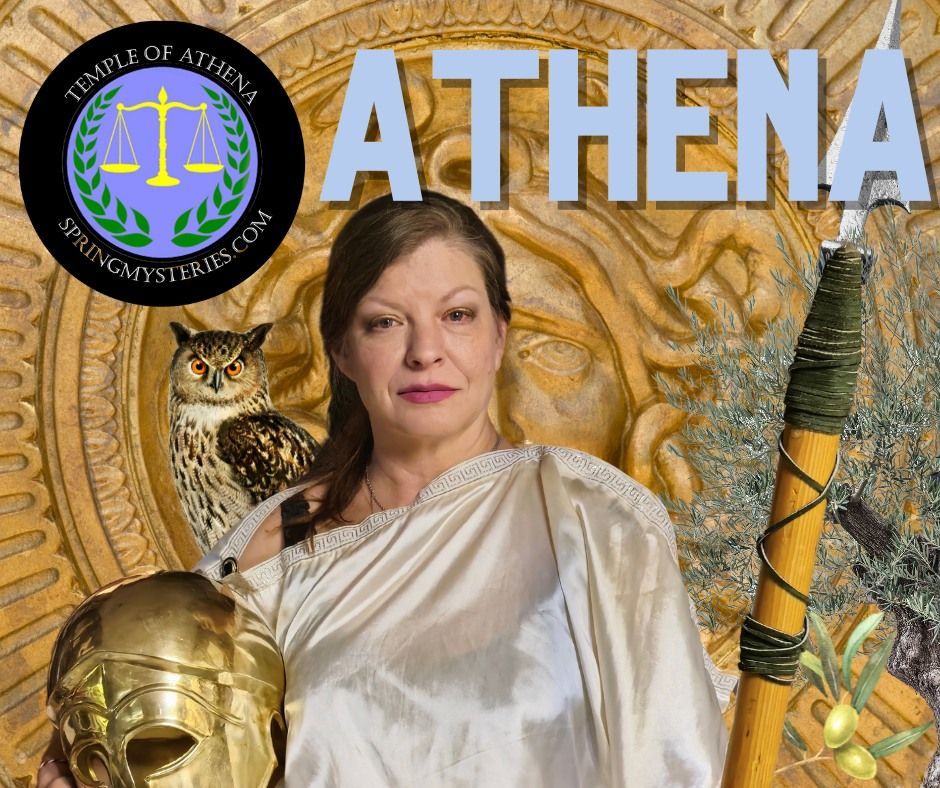 A woman is dressed as the goddess athena