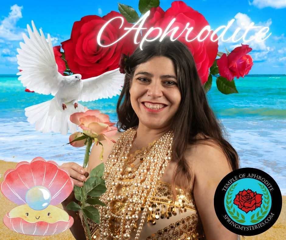 A woman taking a selfie on the beach with the word aphrodite in the background