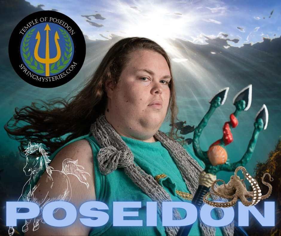 A poster for poseidon shows a man with a beard holding a trident