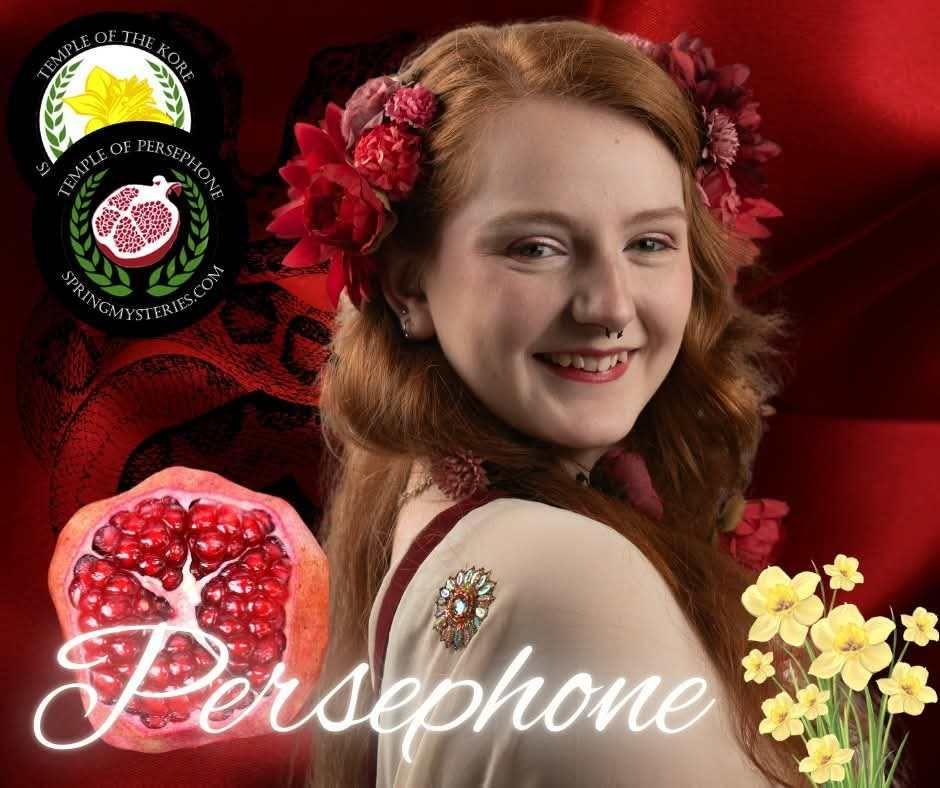 A woman wearing a tiara and a pomegranate is called Persephone