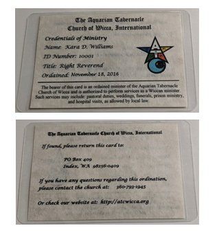 Aquarian Tabernacle Church clergy ID cards.