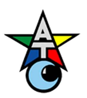 A colorful star with the letter AT on it above a crescent moon representing the Aquarian Tabernacle Church.