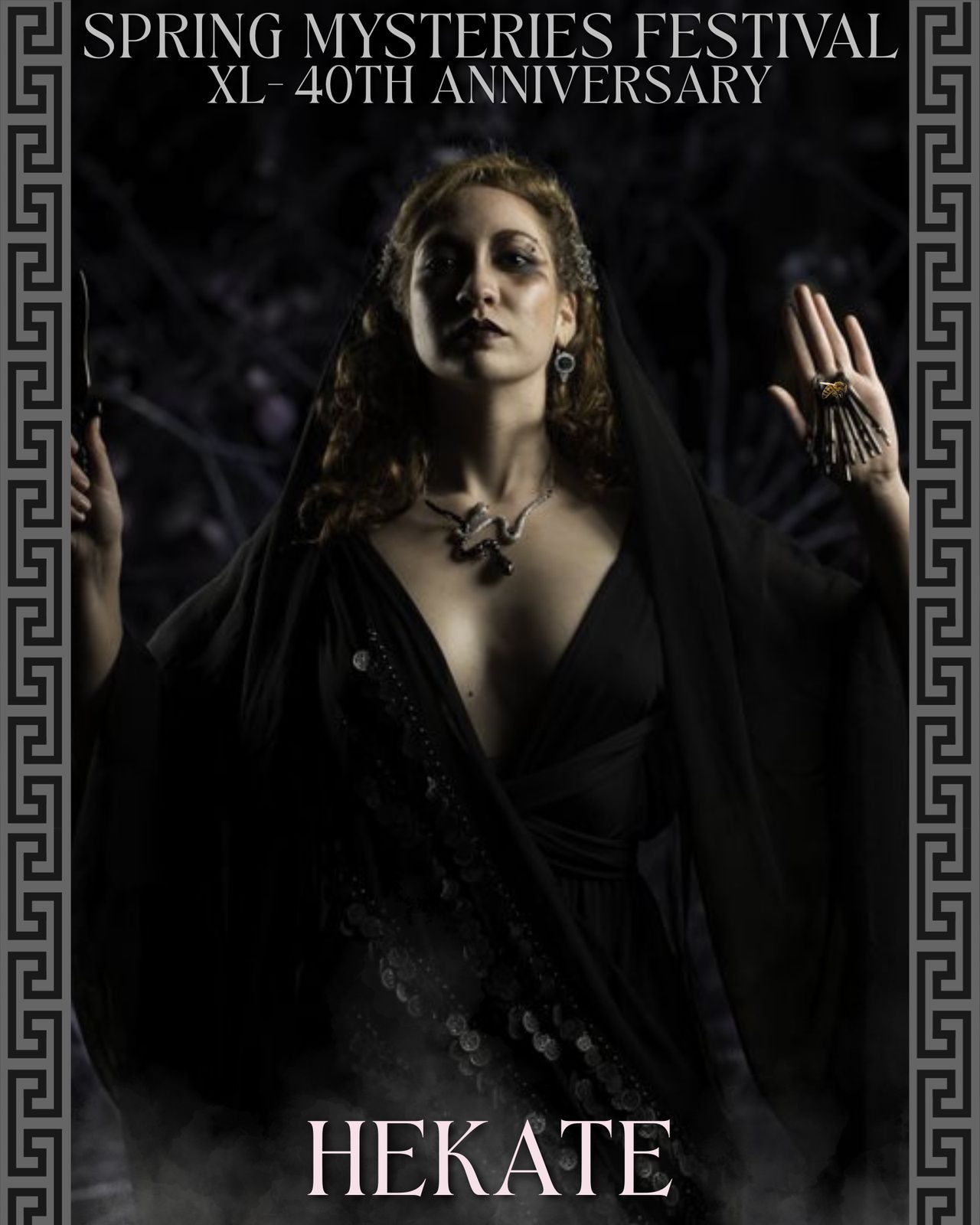 Three women are standing next to each other with the word hekate in the foreground