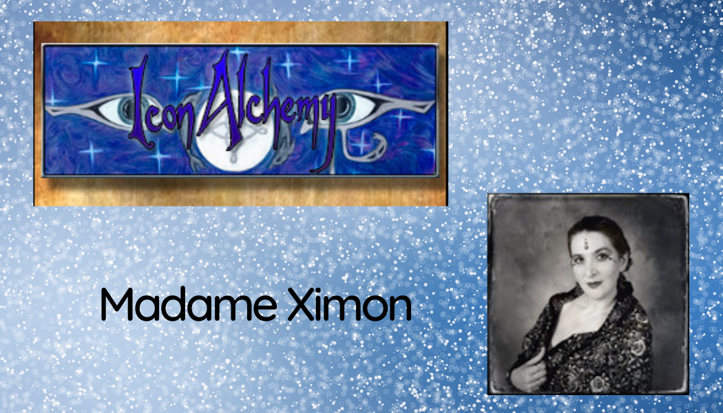 A picture of madame ximon with a blue background