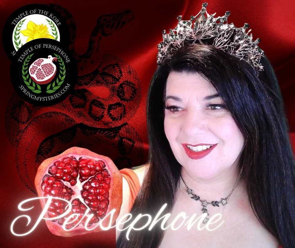 A woman wearing a tiara and a pomegranate is called Persephone
