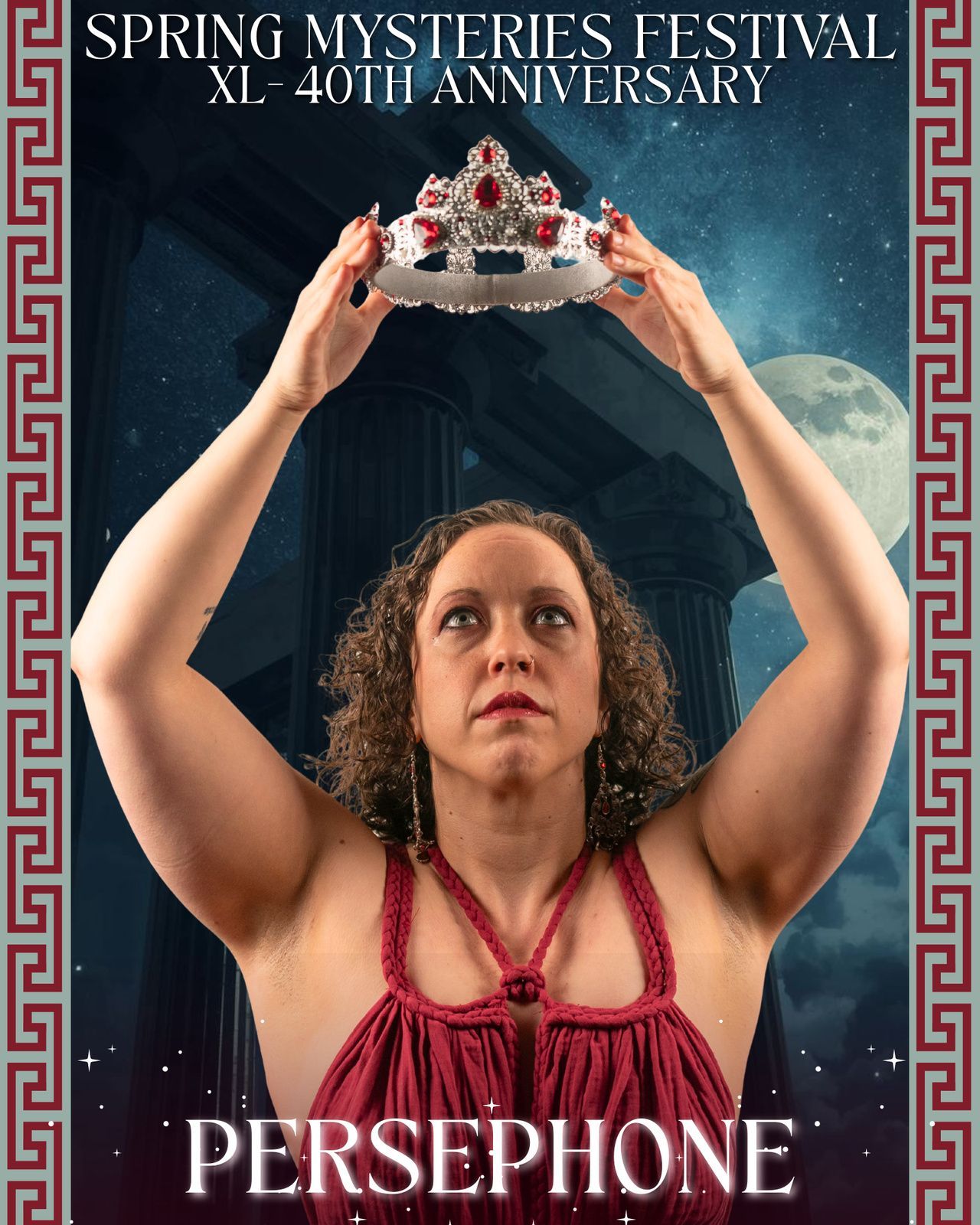 A woman wearing a tiara and a pomegranate is called Persephone