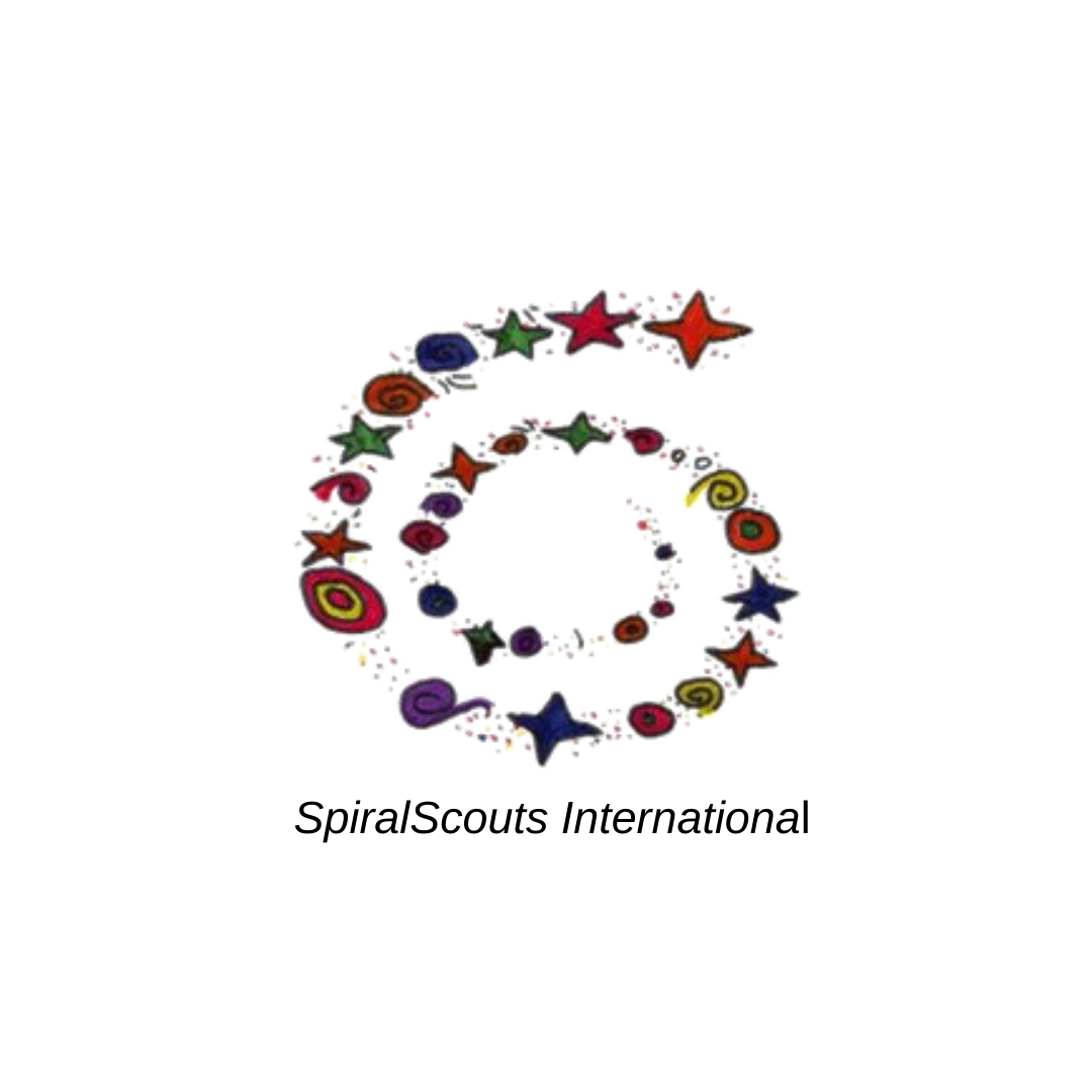 The logo for spiral scouts international is a spiral with stars in it.