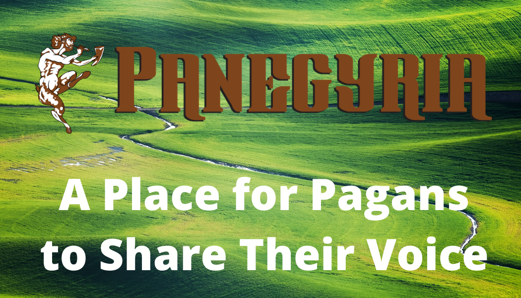 A poster that says panegyria a place for pagans to share their voice.
