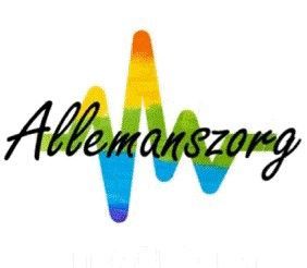 Het logo van allemanszorg is een regenboogkleurige hartslag.