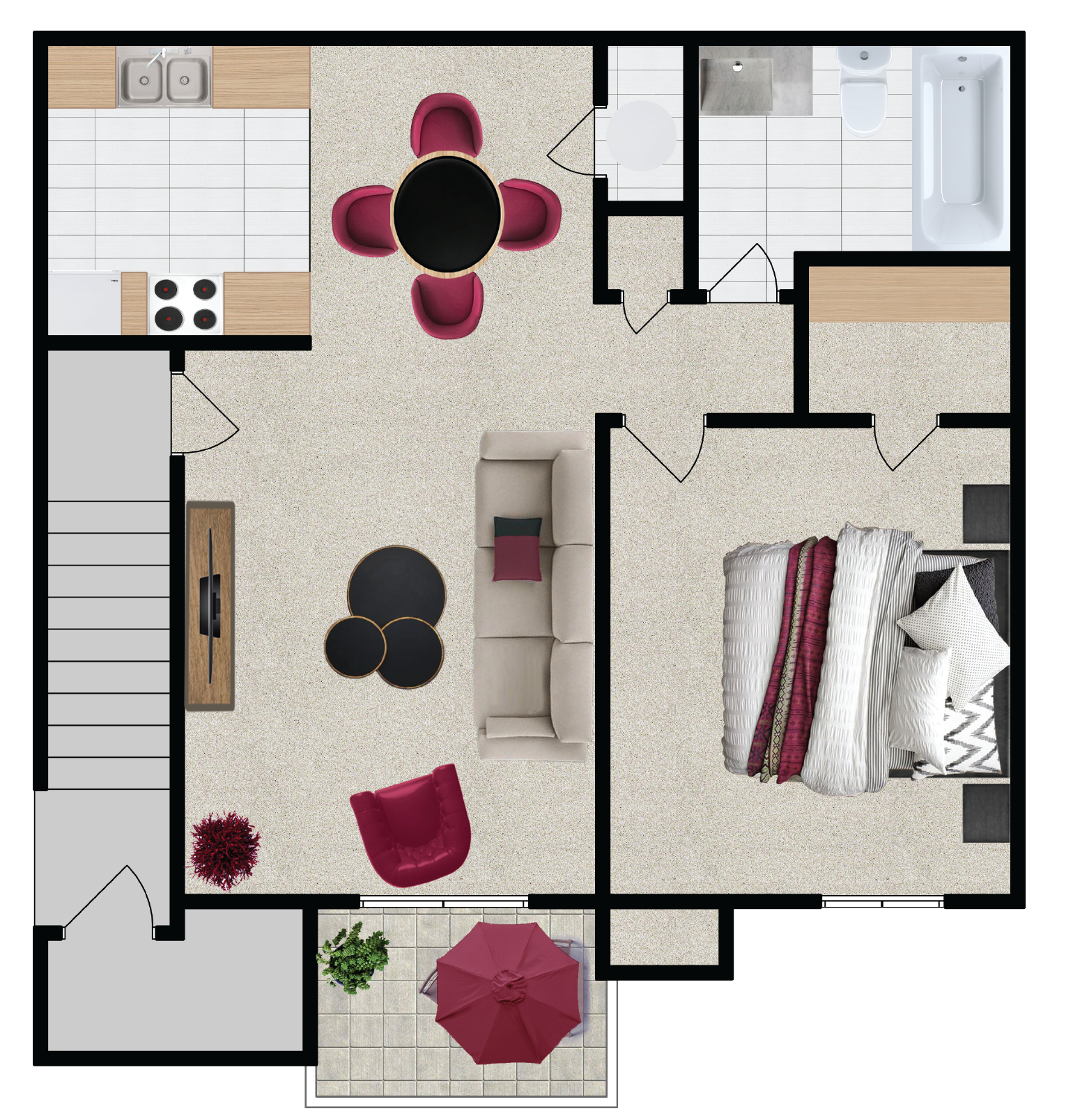 1 bed floorplan 2