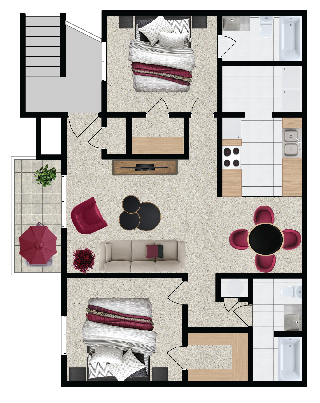 2 bed floorplan