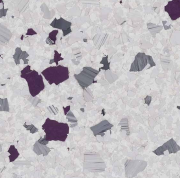A close up of a white and purple tile floor.