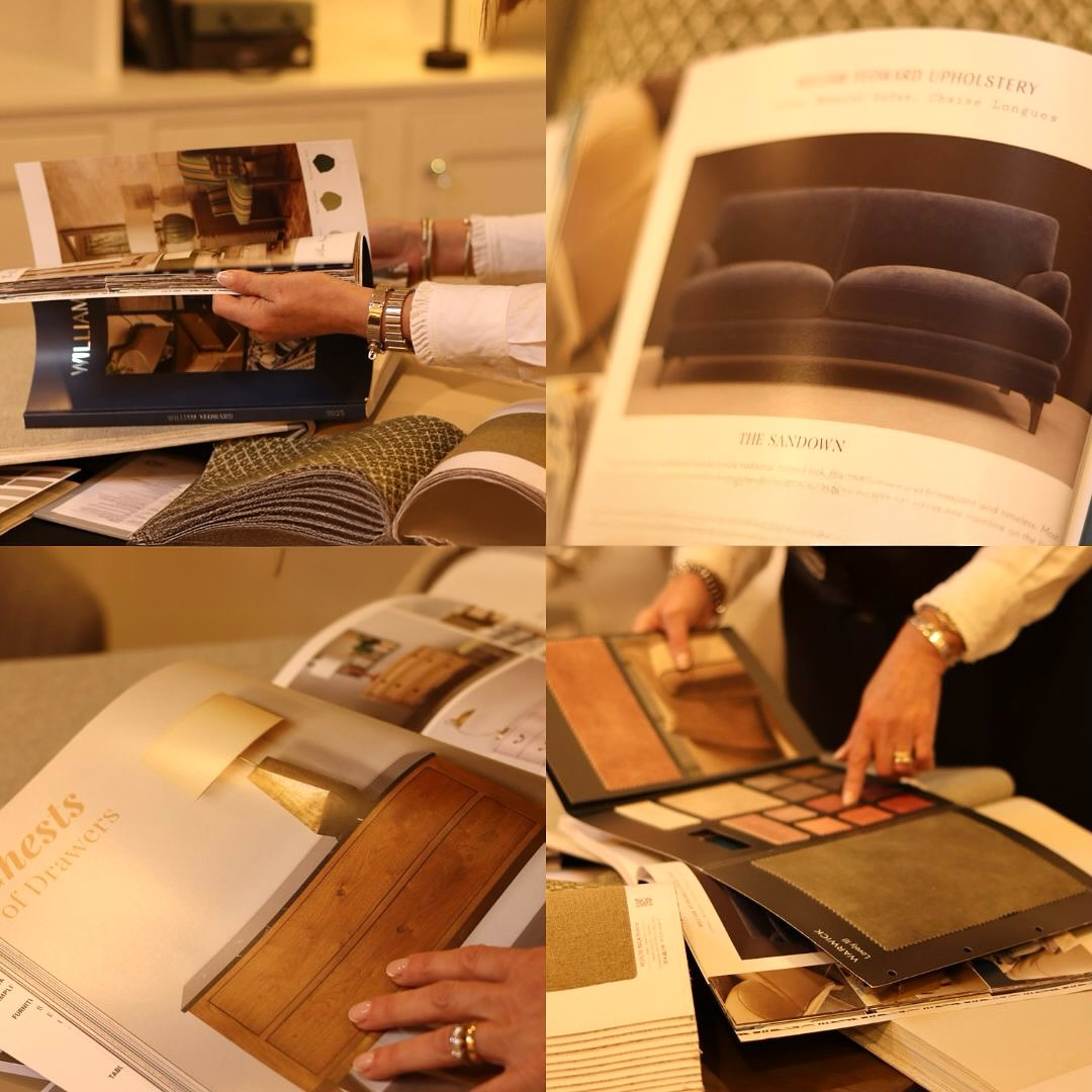 A collage of four pictures of people looking at books