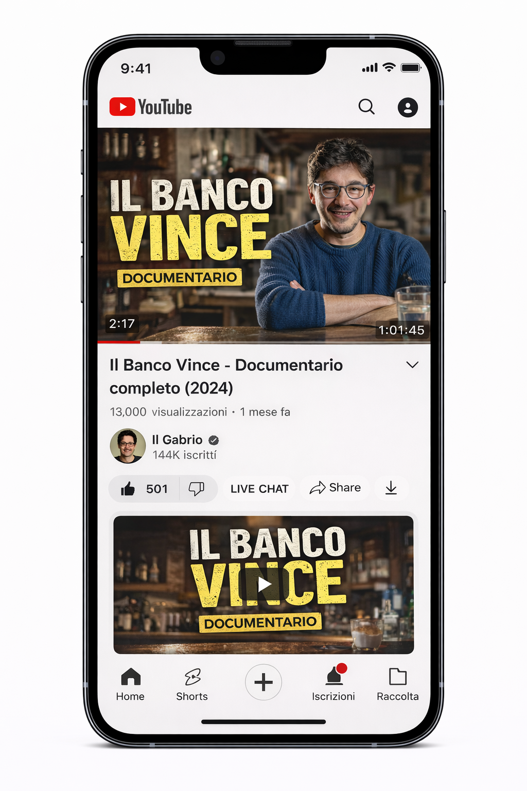 Video di YouTube su uno smartphone: documentario 