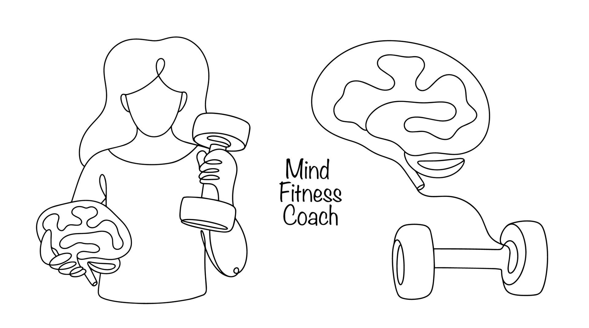 Donna che tiene in mano un cervello e un manubrio; il cervello è anch'esso collegato a un manubrio. Testo