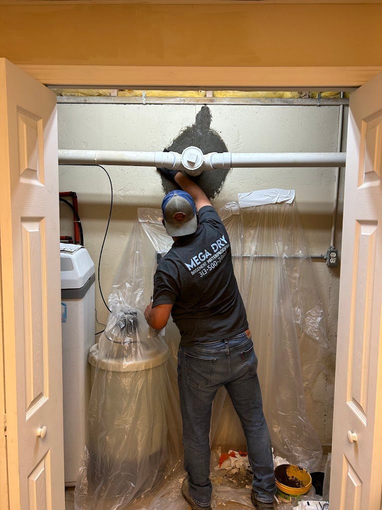 Close-up of a weathered, textured white surface with dark cracks running across it.