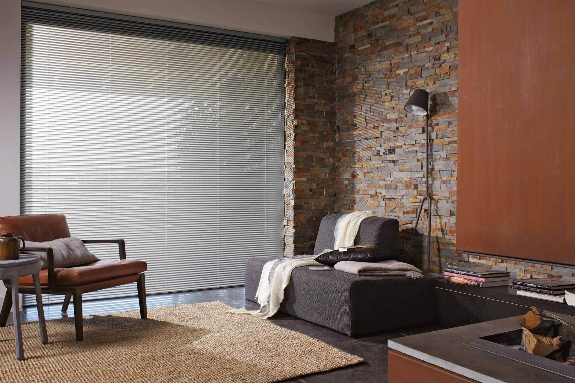 solid blinds for a big window in the living room