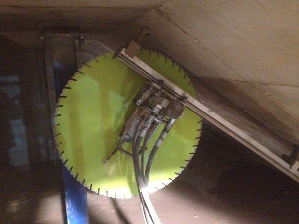 concrete saw on angled ceiling
