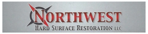 Logo for Northwest Hard Surface Restoration LLC. Red text on a silver background.