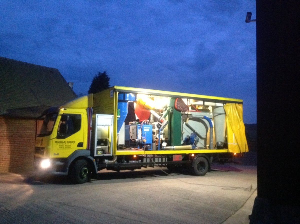 Mobile seed treatment equipment in a truck