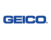 El logotipo de Geico es azul y blanco sobre un fondo blanco.