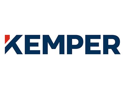 The kemper logo is blue and red on a white background.