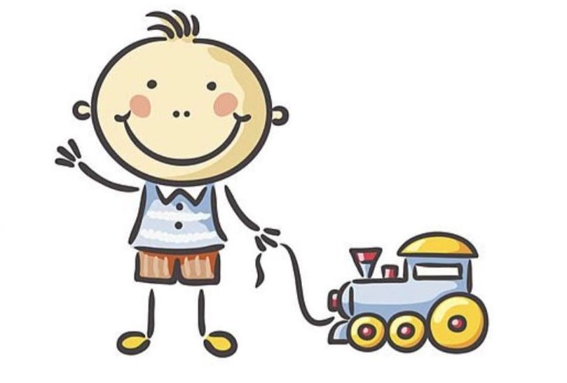 Illustration of a boy pulling a toy train